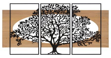 Panneau mural arbre fer et bois ensemble de 3 pièces cm 176x2x90 (63x2x90-50x2x90)