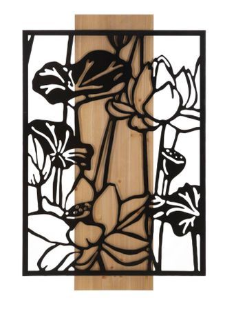 Panneau mural lotus fer et bois cm 60x2x90