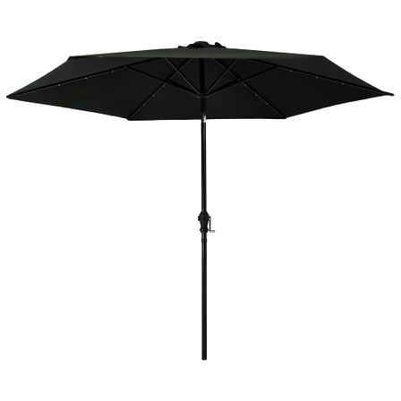Parasol d'extérieur avec LED et mât en acier 300 cm Noir