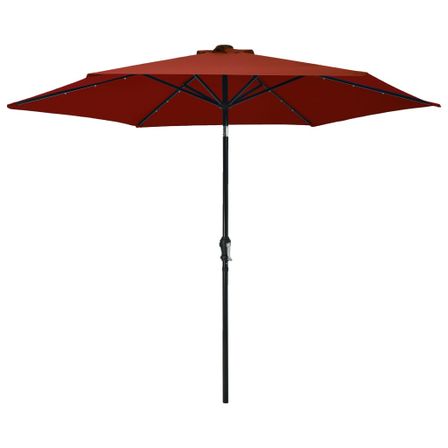 Parasol d'extérieur avec LED et mât en acier 300 cm Terre cuite