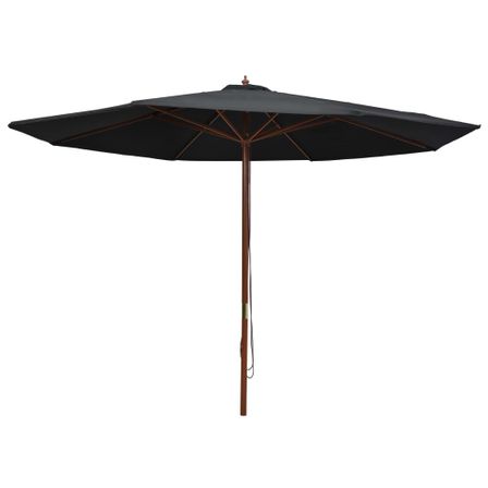 Parasol d'extérieur avec mât en bois 350 cm Noir