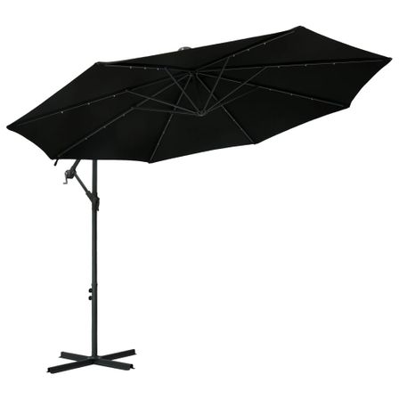 Parasol déporté à LED et mât en acier 300 cm Noir