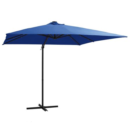 Parasol déporté avec LED et mât en acier 250x250 cm Bleu azuré