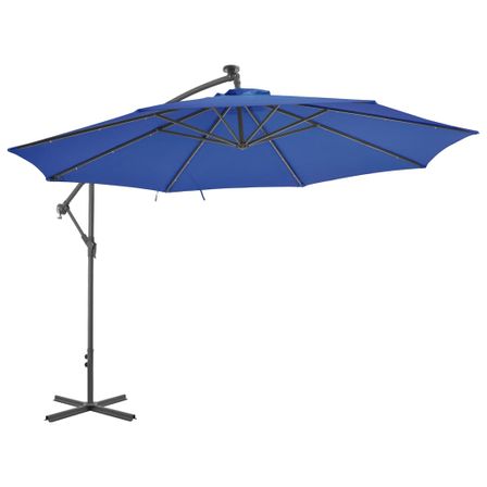 Parasol déporté avec lumières LED Bleu azuré 350 cm
