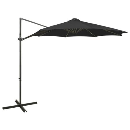 Parasol déporté avec mât et lumières LED Noir 300 cm 3