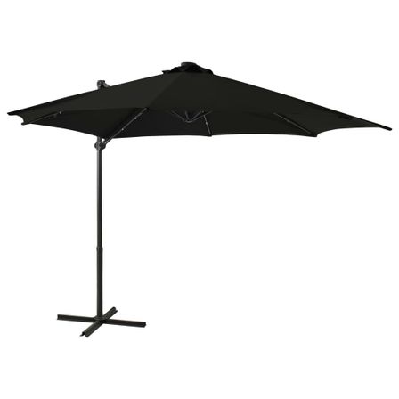 Parasol déporté avec mât et lumières LED Noir 300 cm