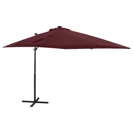 Parasol déporté avec mât et lumières LED Rouge bordeaux 250 cm