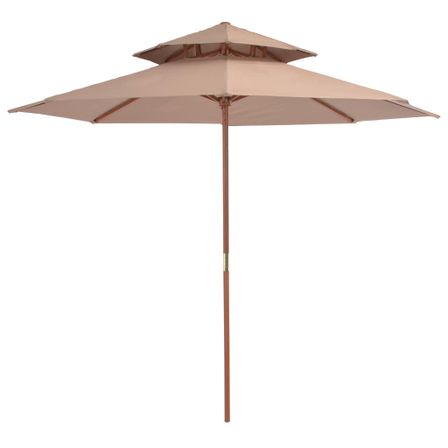 Parasol double avec mât en bois 270 cm Taupe