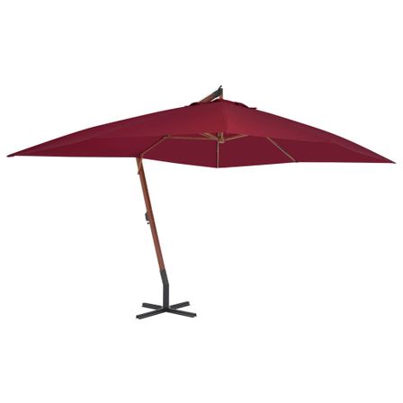 Parasol en porte-à-faux avec mât en bois 400 x 300 cm Bordeaux