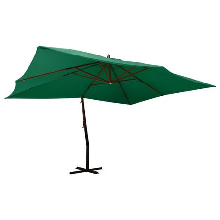 Parasol en porte-à-faux avec mât en bois 400x300 cm Vert