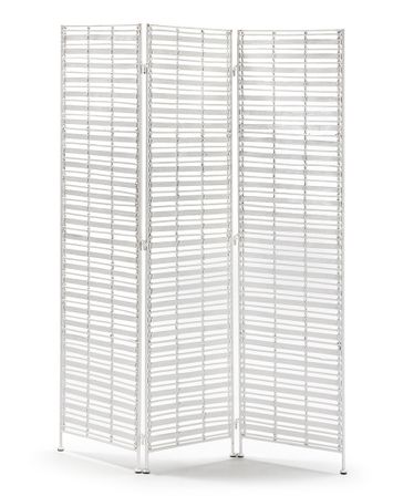 Paravent 3 volets osier blanc et métal