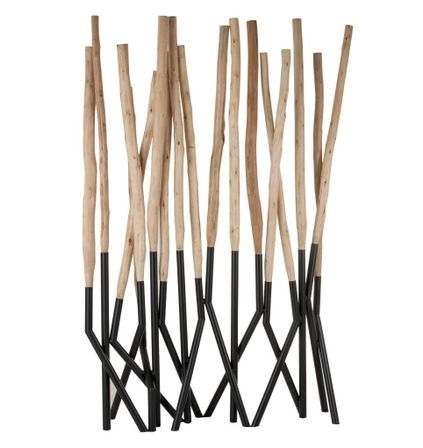 Paravent bois d'eucalyptus massif clair et métal noir Bialli