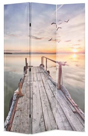 Paravent décoratif imprimé 3 volets bois et tissu Lake