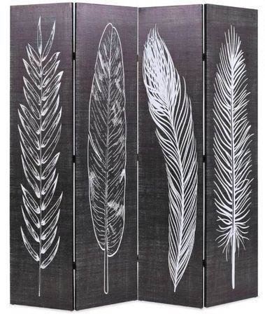 Paravent décoratif imprimé 4 volets bois et tissu noir et blanc Kokko
