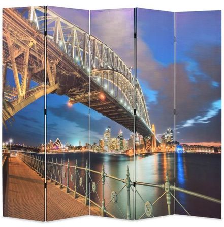 Paravent décoratif imprimé 5 volets bois et tissu noir et blanc K.Sydney