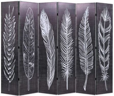 Paravent décoratif imprimé 6 volets bois et tissu noir et blanc Kokko