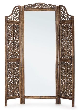 Paravent en bois de manguier avec miroir 3 volets Tera