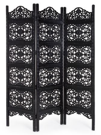 Paravent en bois de manguier noir 3 volets Kara