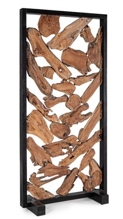 Paravent GREKA en racines de teck et acier noir