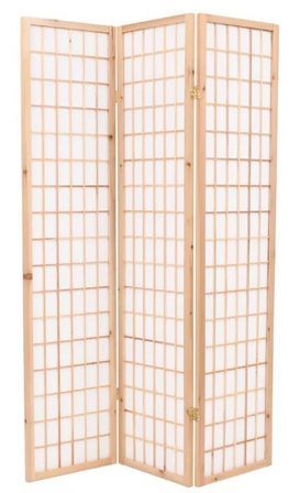 Paravent style japonais 3 volets bois naturel et blanc Oriental
