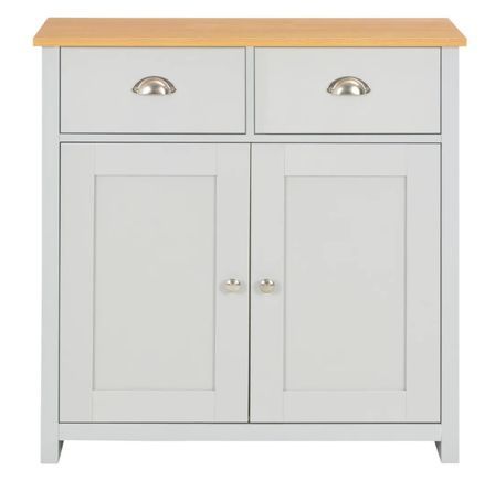 Petit buffet 2 portes 2 tiroirs bois gris et clair Patt