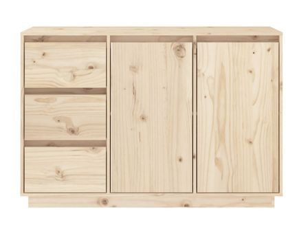 Petit buffet 2 portes 3 tiroirs en bois massif de pin Romane – Style classique et fonctionnel