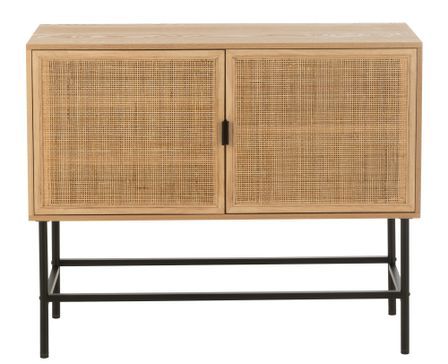 Petit buffet 2 portes KLAKO – Bois naturel & cannage