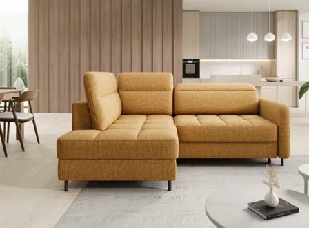 Petit canapé d'angle en tissu convertible avec coffre BOREA 208 cm