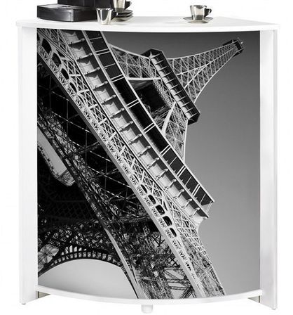 Petit meuble bar blanc BARNO 97 cm – Comptoir compact avec tablettes réglables
