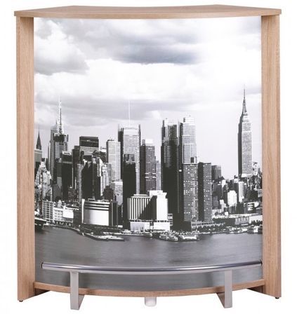 Petit meuble bar naturel BARNO 97 cm – Comptoir compact avec tablettes réglables