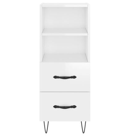 Petit meuble de rangement 2 tiroirs 1 étagère Markoz 35 cm - Pieds et poignées en métal noir