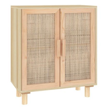 Petit meuble de rangement en bois 2 portes en Rotin naturel 60 cm - Modèle Kaliga
