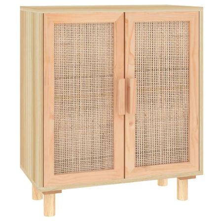 Petit meuble de rangement en bois 2 portes en Rotin naturel 60 cm - Modèle Kaliga