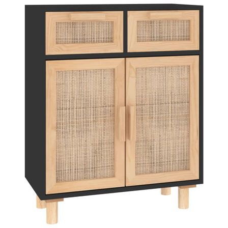 Petit meuble de rangement en bois 2 portes et 2 tiroirs en Rotin naturel 60 cm - Modèle Kaliga