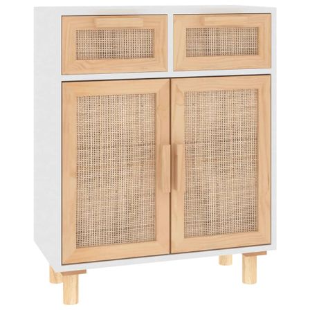 Petit meuble de rangement en bois 2 portes et 2 tiroirs en Rotin naturel 60 cm - Modèle Kaliga
