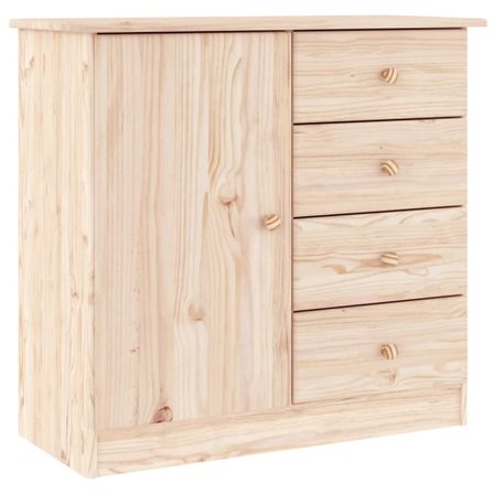 Petit meuble de rangement en bois massif 1 porte 4 tiroirs Malona 77 cm – Espace optimisée