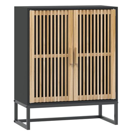 Petit meuble de rangement en bois naturel avec 2 portes et pieds en métal noir 60 cm - Modèle Bolivia