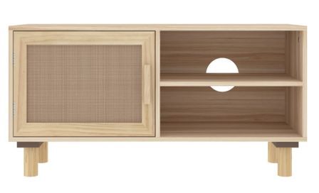 Petit meuble TV en bois 1 porte en Rotin naturel 80 cm - Modèle Kaliga