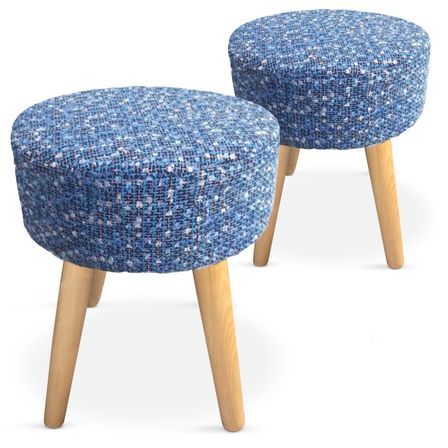 Petit tabouret Tissu mailles Bleu Loulou