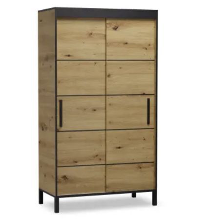 Petite armoire coulissante ADEL 120 cm – Avec lattes décoratives et rangement optimisé
