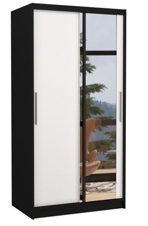 Petite armoire de chambre BAZO 2 portes coulissantes bois et miroir