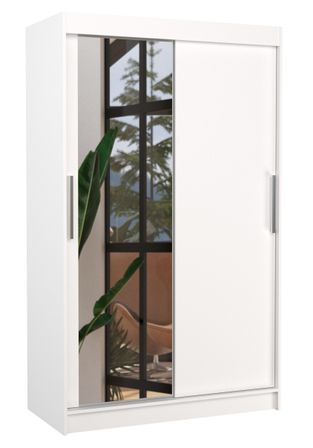 Petite armoire de chambre BAZO 2 portes coulissantes bois et miroir