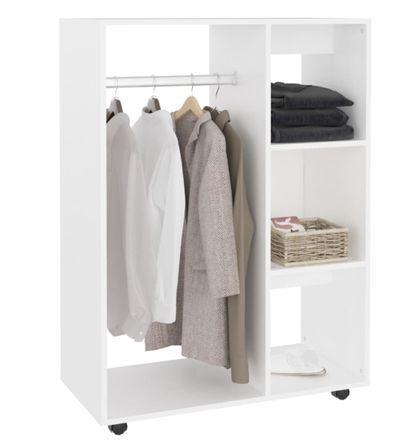 Petite armoire dressing sur roulette 1 penderie 3 étagères 80 cm - Collection Event