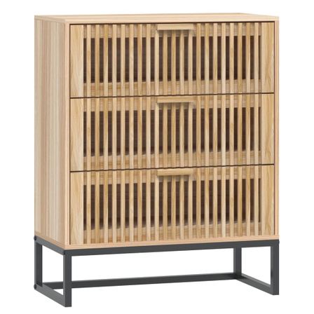 Petite commode en bois 3 tiroirs et pieds en métal noir 60 cm - Modèle Bolivia