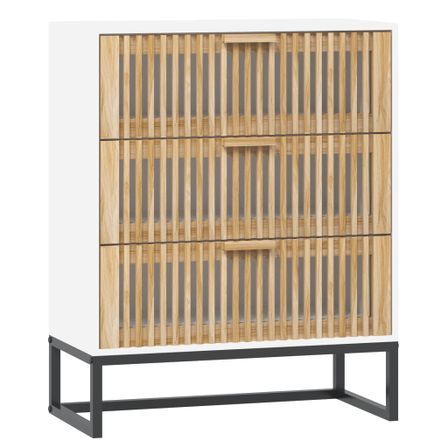 Petite commode en bois 3 tiroirs et pieds en métal noir 60 cm - Modèle Bolivia