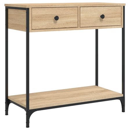 Petite console fixe 2 tiroirs avec cadre en métal noir Alexo – Style industriel