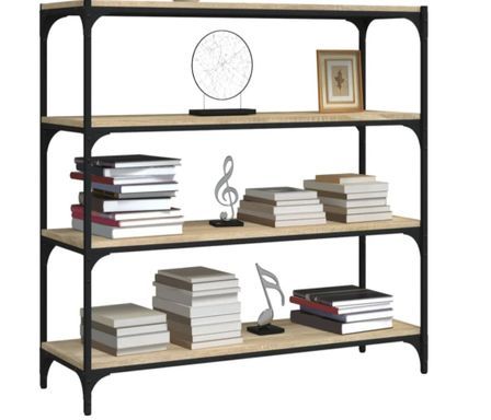 Petite étagère en bois et acier noir L 100 x H 100 x P 33 cm - Collection Rika