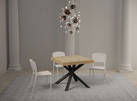 Petite table carrée extensible 90x90/194 cm pieds acier anthracite Karzy