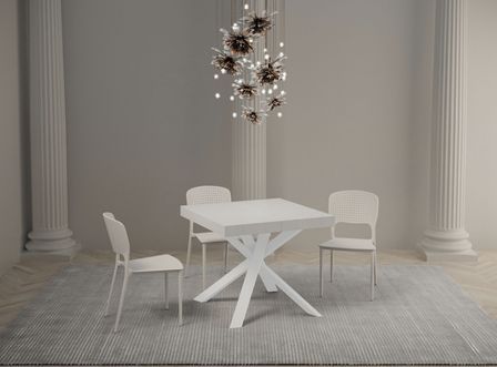Petite table carrée extensible 90x90/194 cm pieds acier blanc Karzy