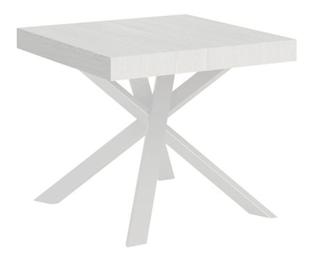 Petite table carrée extensible 90x90/194 cm pieds acier blanc Karzy